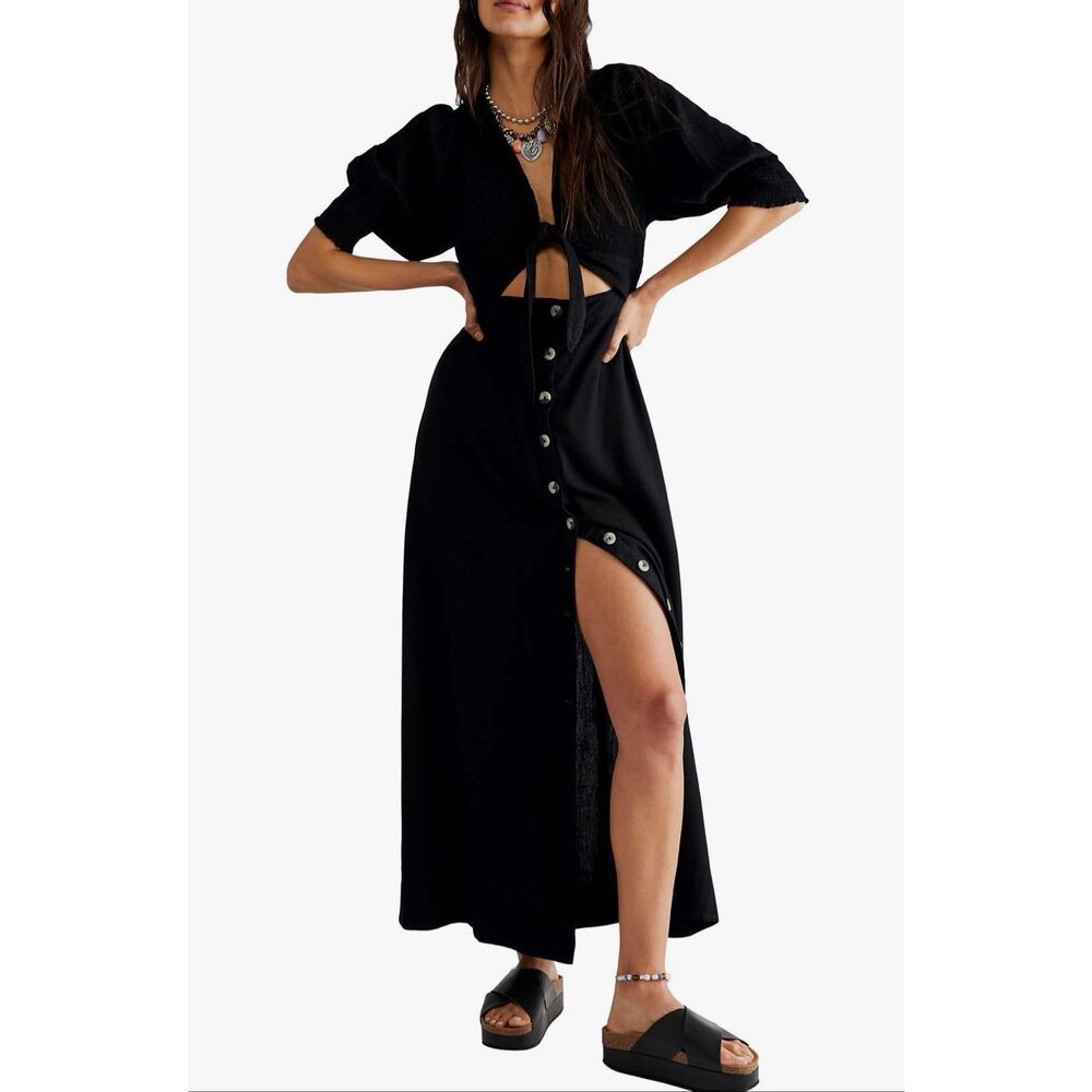 Free People String of Hearts Cutout Maxi Dress in Black Size S